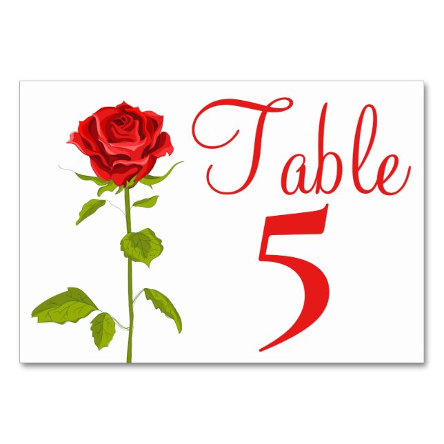 Floral Red Rose Flower Wedding Table Number Roses (Front)