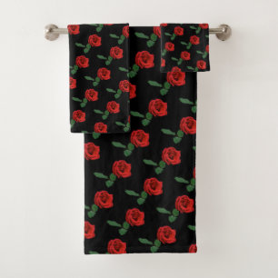 Floral Red Rose Garden Flowers Towel Set