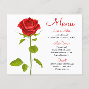 Floral Red Rose Menu Wedding Bridal Shower Party