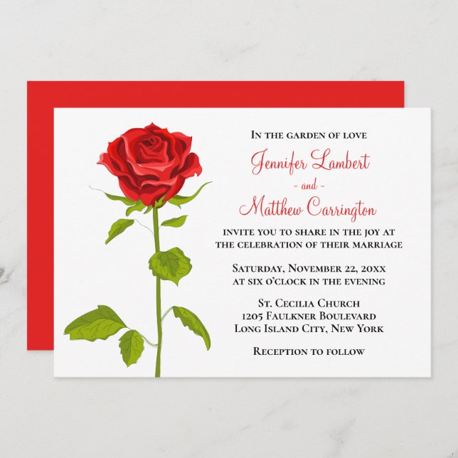 Floral Red Rose Wedding Romantic Elegant Flower Invitation (Front/Back)