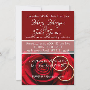 Floral Red Rose with Ring Wedding Invitation