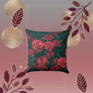 Floral Red Roses Pattern Background Throw Pillow