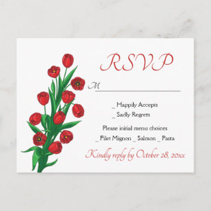 Floral Red RSVP Tulip Flowers Wedding Party Spring Invitation Postcard