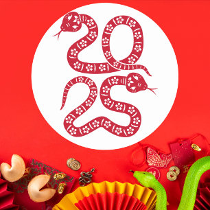 Floral Red Snake 2025 Classic Round Sticker