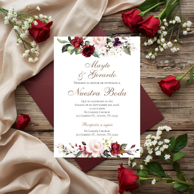 Floral Red Spanish Wedding Invitation (Creator Uploaded)