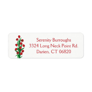 Floral Red Tulips Flowers Botanical Spring Return Address Label