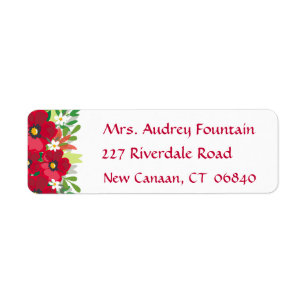 Floral Red Watercolor Burgundy Flowers Return Address Label