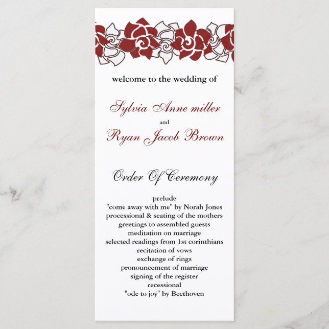 floral red Wedding program (Front)