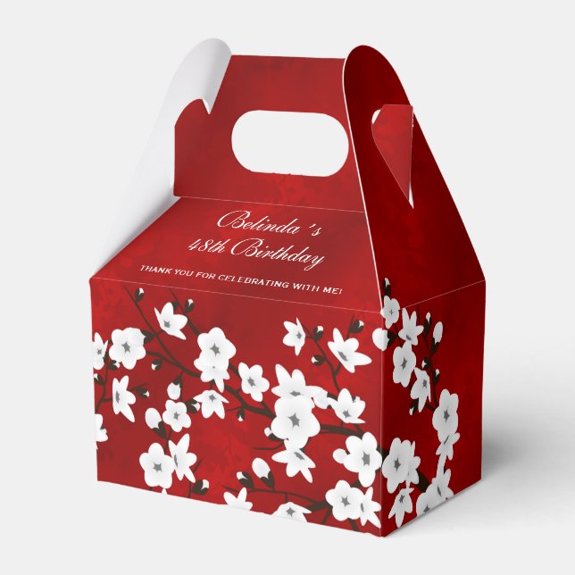 Floral Red White Cherry Blossom Custom  Birthday Favour Box (Front Side)
