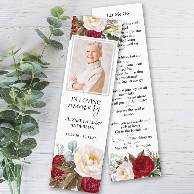 Floral Red White Funeral Bookmark (Creator Uploaded)