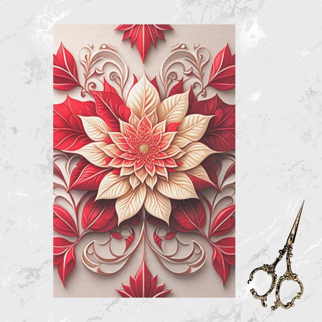 Floral Red White Poinsettia Elegant Illustration Tissue Paper (Creator Uploaded)