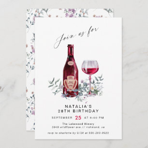 Floral Red Wine Tasting   Modern Women's Birthday Invitation
