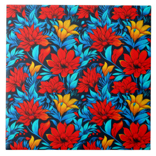 Floral Red yellow Flowers Pattern-13075 Ceramic Tile