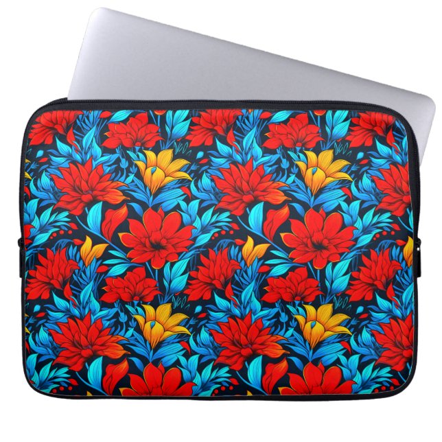 Floral Red yellow Flowers Pattern-13075 Laptop Sleeve (Front)