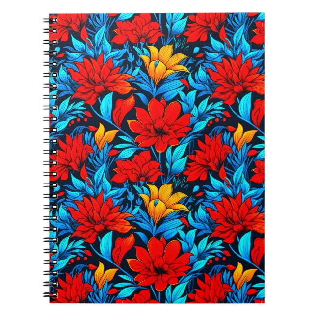 Floral Red yellow Flowers Pattern-13075 Notebook (Front)