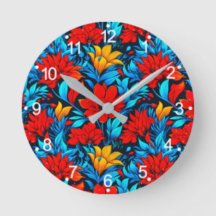 Floral Red yellow Flowers Pattern-13075 Round Clock