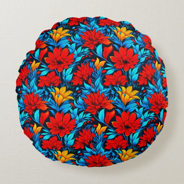 Floral Red yellow Flowers Pattern-13075 Round Cushion (Front)