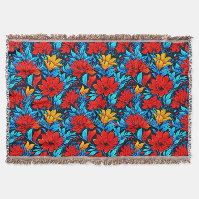 Floral Red yellow Flowers Pattern-13075 Throw Blanket (Front)