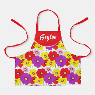  Floral Red Yellow Girls All-Over Print Apron