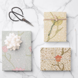 Floral Red Yellow Pink Tulips Morris Pattern Wrapping Paper Sheet