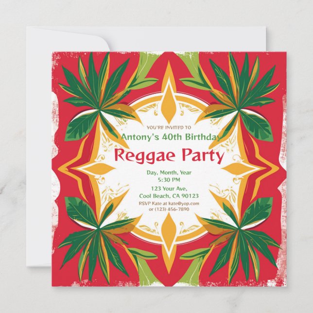Floral  Reggae Palms Customisable Party  Invitation (Front)