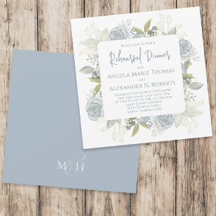 Floral Rehearsal Dinner Dusty Blue Rose Flower Invitation