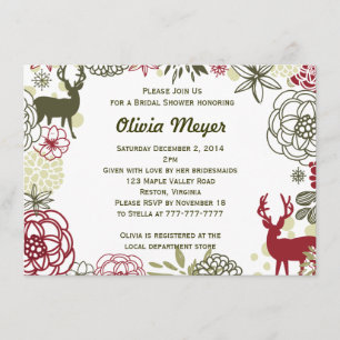 Floral Reindeer Christmas Bridal Shower Invitation