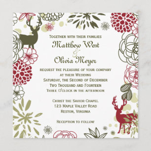 Floral Reindeer Christmas Wedding Invitation