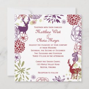 Floral Reindeer Winter Wedding Invitation