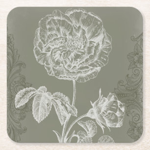 Floral Relief I Square Paper Coaster