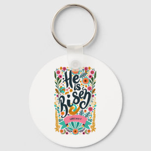 Floral Religious He Is Risen Christian Easter Key Ring