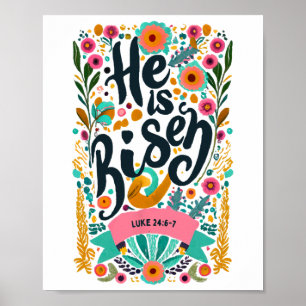 Floral Religious He Is Risen Christian Easter Poster