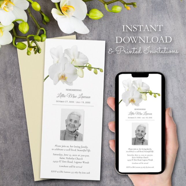 Floral Remembrance Celebration Photo Invitation (Floral Remembrance Celebration Photo Invitations - instant download and printed)