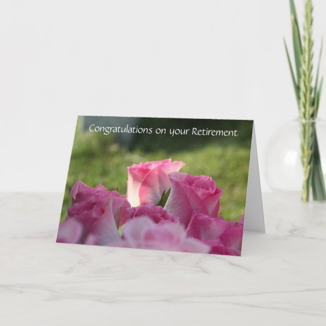 Floral Retirement Card, Pretty Pink Roses Card (Front)