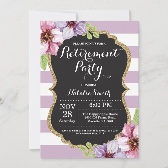 Floral Retirement Party Invitation Card (Front)