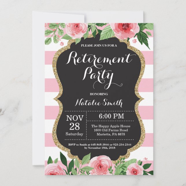Floral Retirement Party Invitation Card (Front)