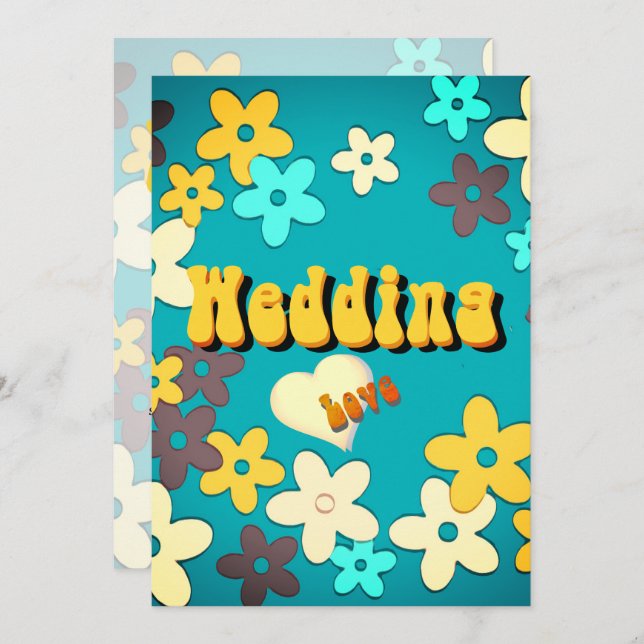 Floral Retro 1970s Chic Wedding Invitation (Front/Back)