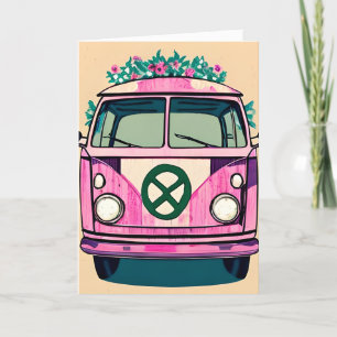 Floral Retro 1970's Van   Groovy Birthday Card