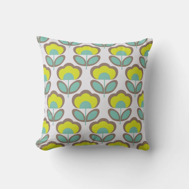 Floral Retro 70's Wallpaper Pattern Cushion (Front)