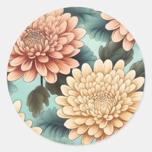 Floral Retro Chrysanthemum Classic Round Sticker