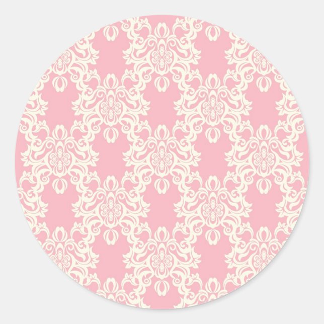 Floral retro damask classic round sticker (Front)