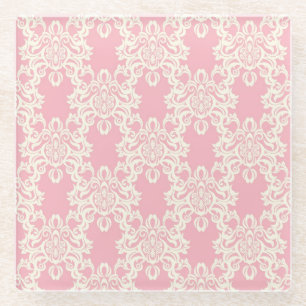 Floral retro damask glass coaster