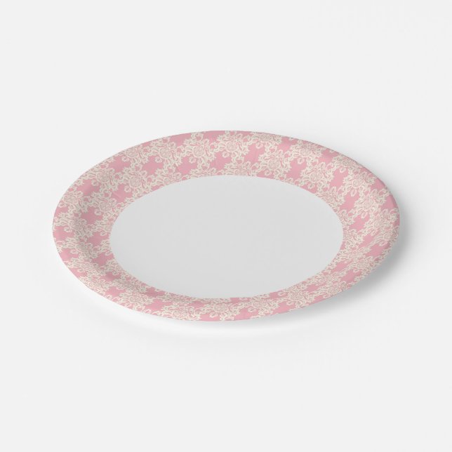 Floral retro damask paper plate (Angled)