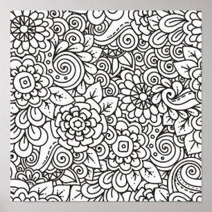 Floral Retro Doodle 2 Poster