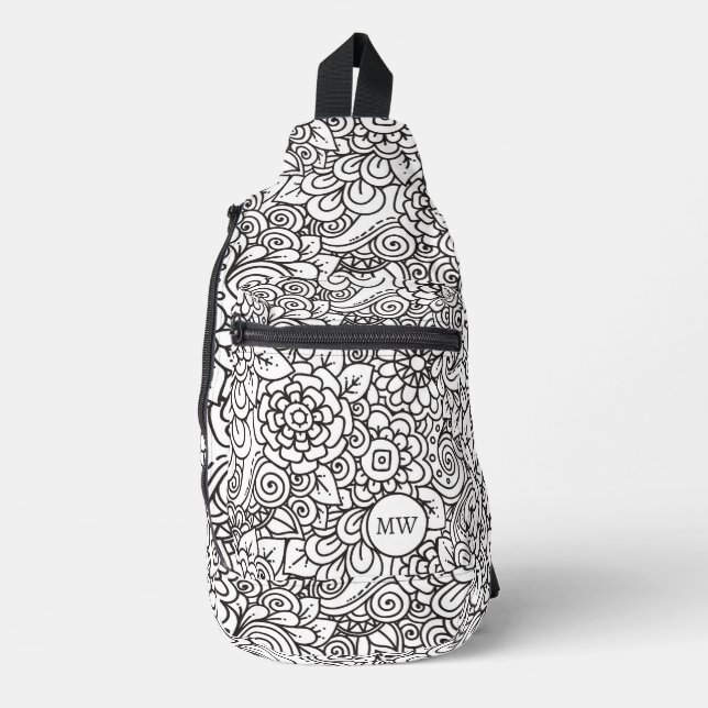Floral Retro Doodle Sling Bag (Front)