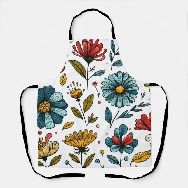 Floral  Retro Folk Art Apron (Front)