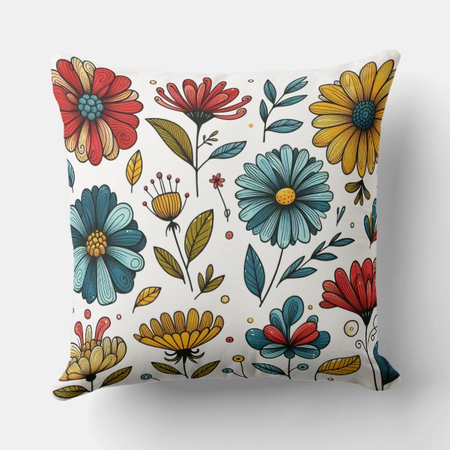 Floral Retro Folk Art Cushion (Back)