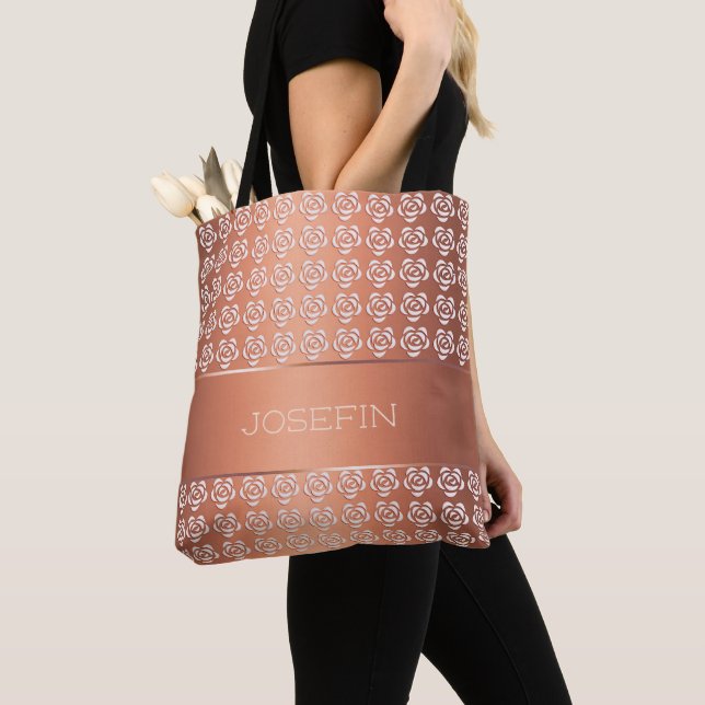 floral retro gradient  pattern. Name. Tote Bag (Close Up)