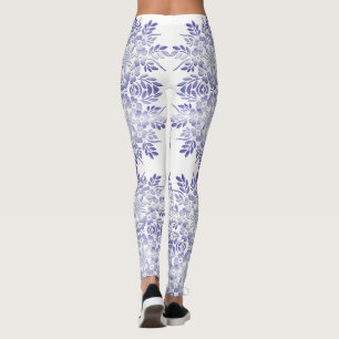 Floral retro grunge  navy pattern leggings