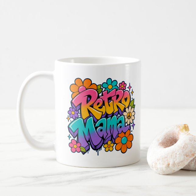 Floral Retro Mama  Coffee Mug (With Donut)